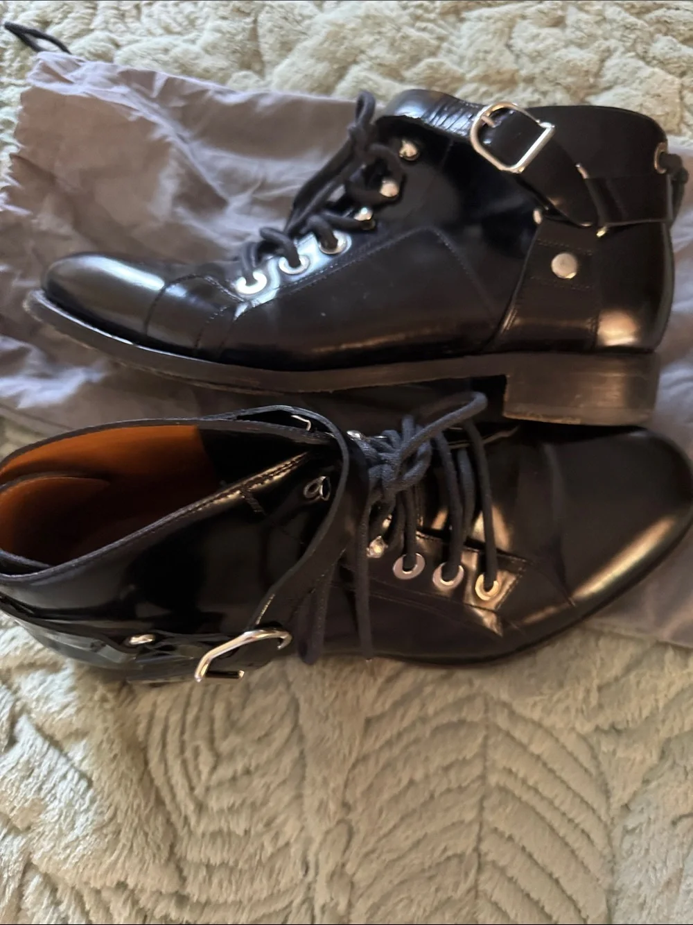 Women’s Black Leather Lace-Up Ankle Boots with Buckle